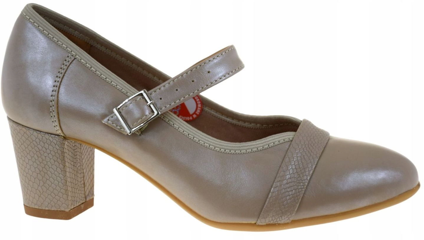 Elegantní dámské kožené lodičky béžové na podpatku Galant 4067 VEL.41