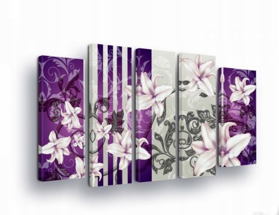 Obraz 150x100 Květiny lilie fialová šedá bílá abstrakce vzory dekor