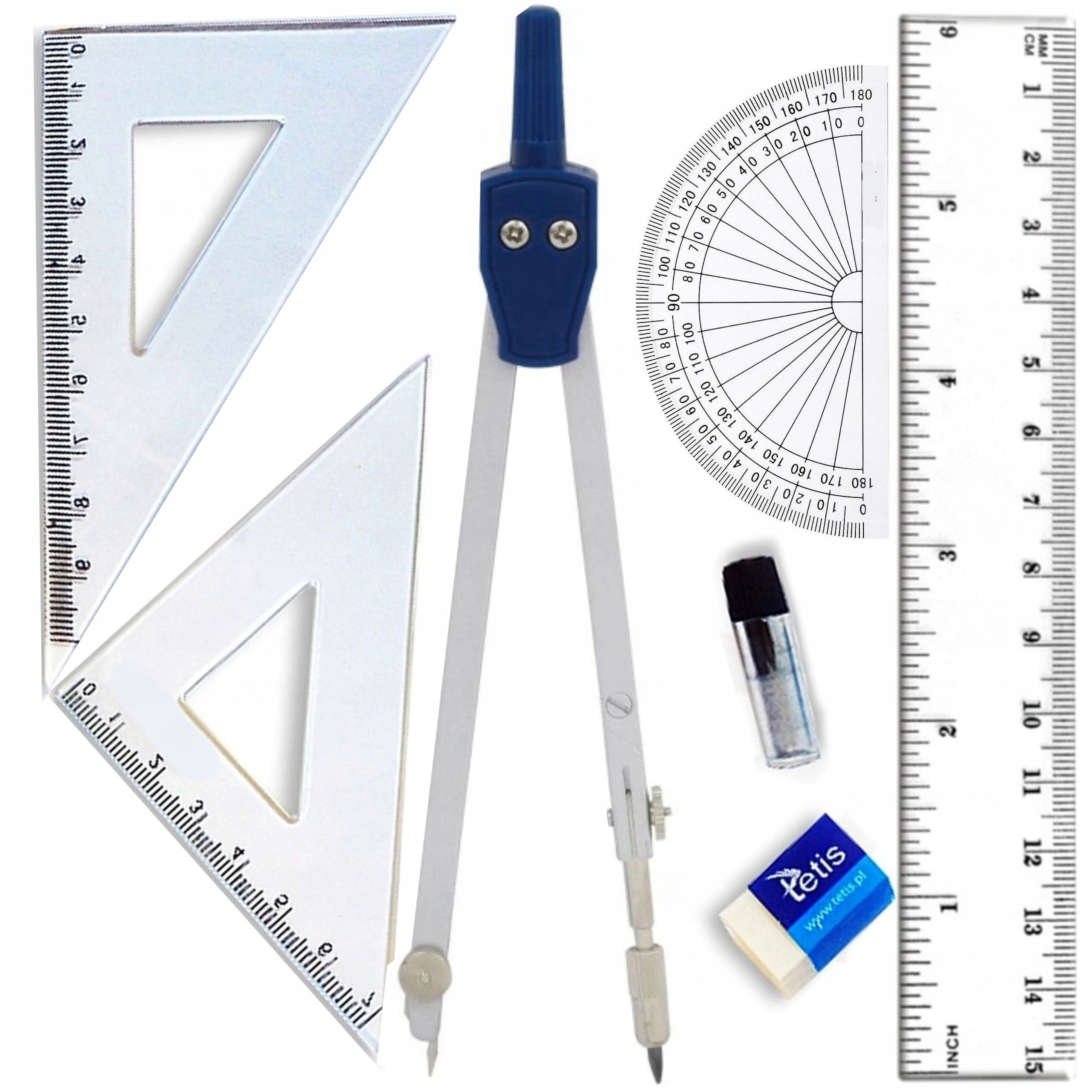 Zestaw geometryczny z cyrklem TETIS 7 elementów EAN (GTIN) 5906858026900
