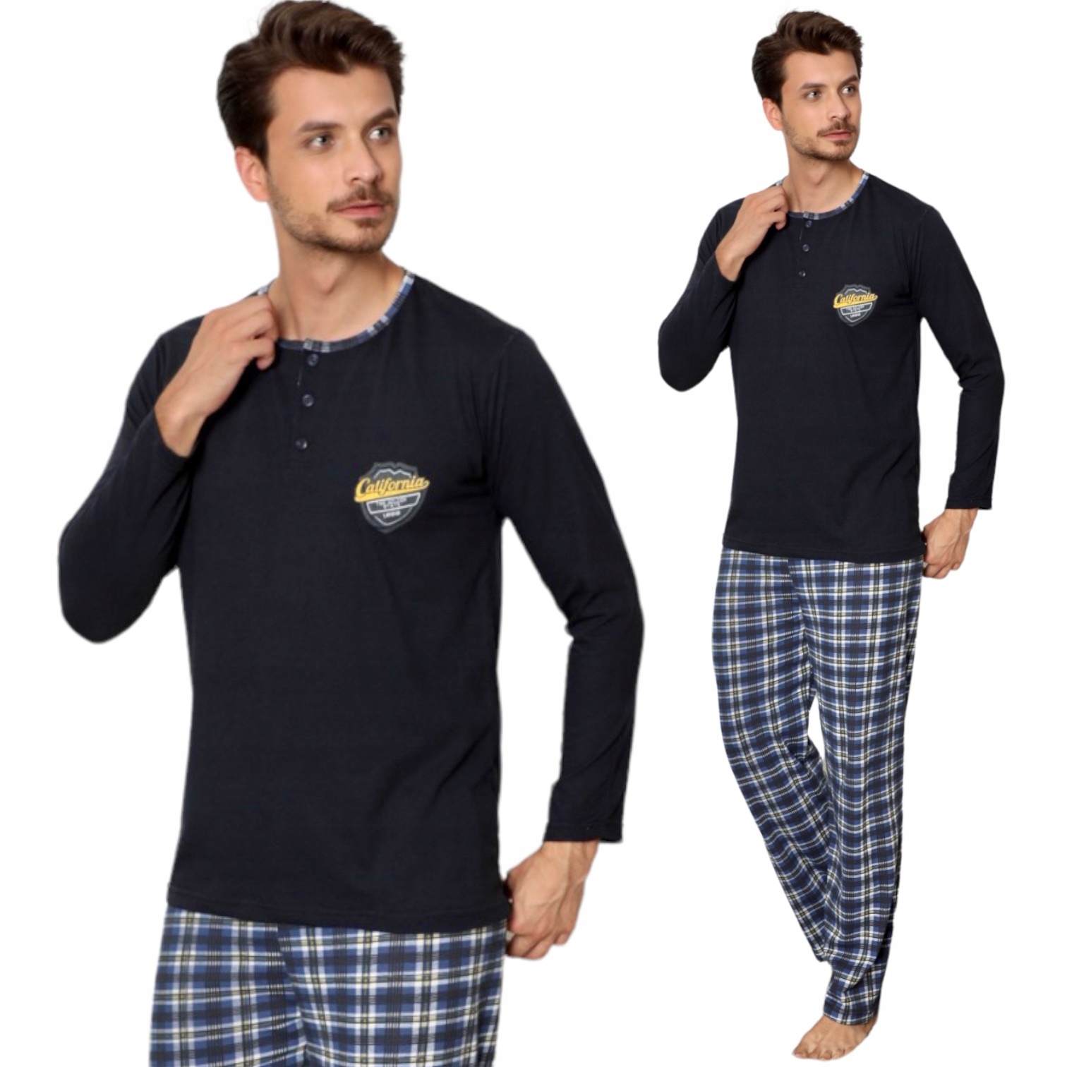 PIŻAMA MĘSKA DŁUGI RĘKAW DŁUGIE SPODNIE/GUZIKI