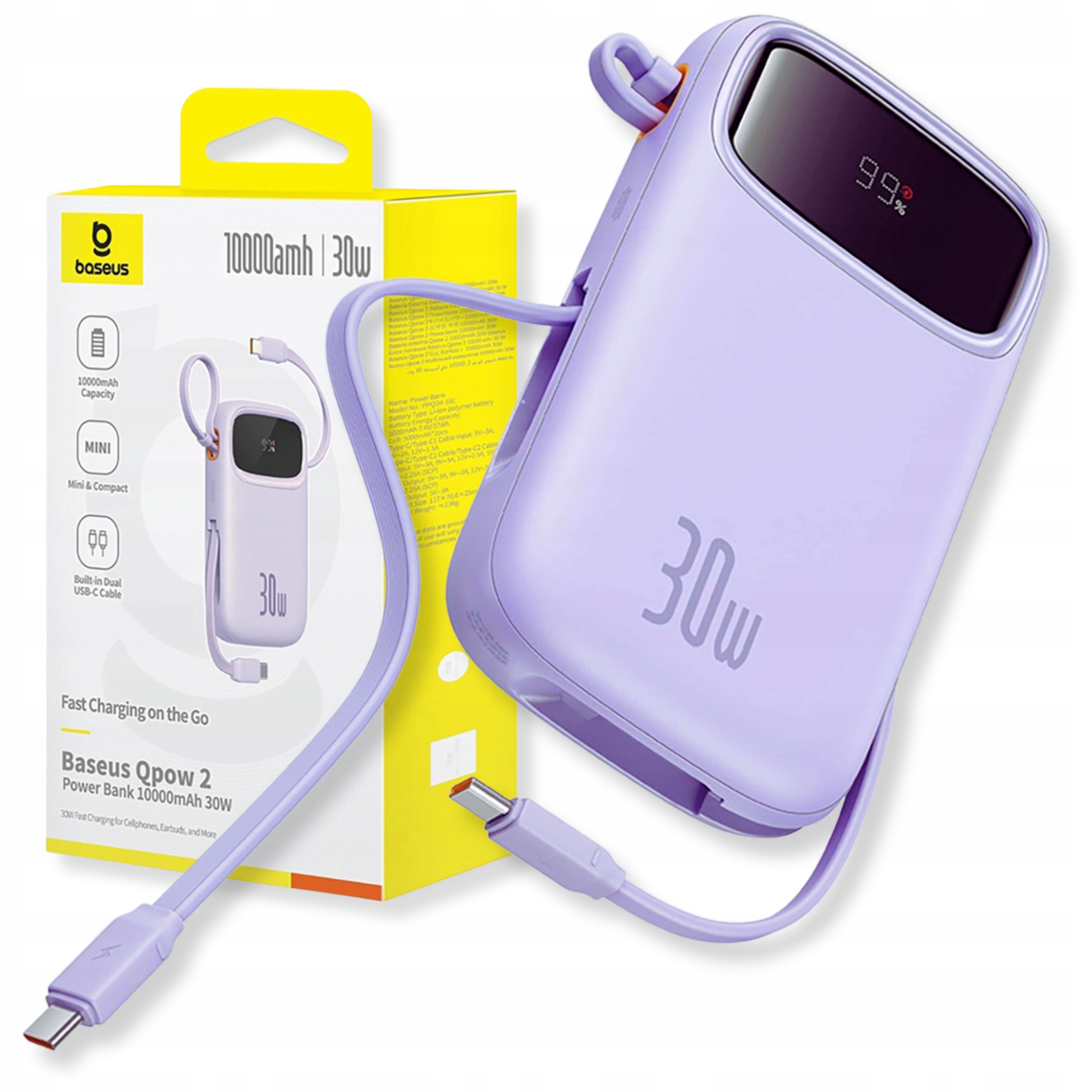 Baseus Rychlá Power Banka QPow 2 30W 10000 mAh Powerbanka S Usb-c kabely