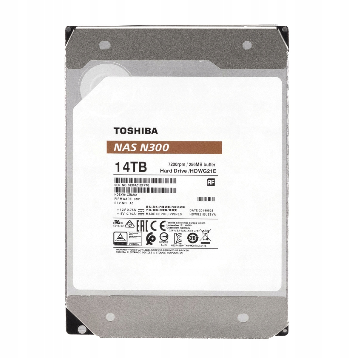 Toshiba Nas N300 14TB 7.2K 256MB Sata III 3.5'' HDEXW10ZNA51