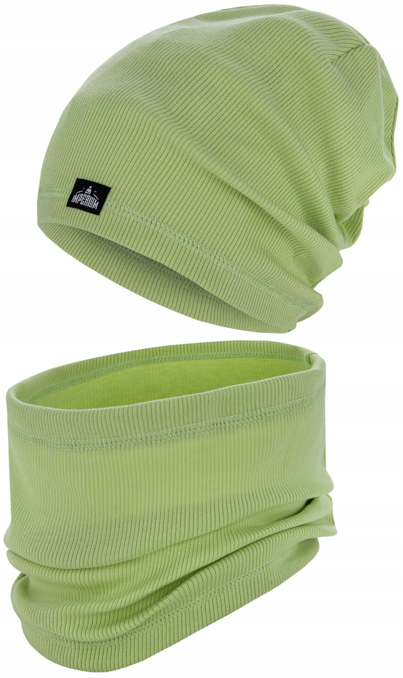 

Czapka komin komplet prążki Wiosna Pistacja 52-54