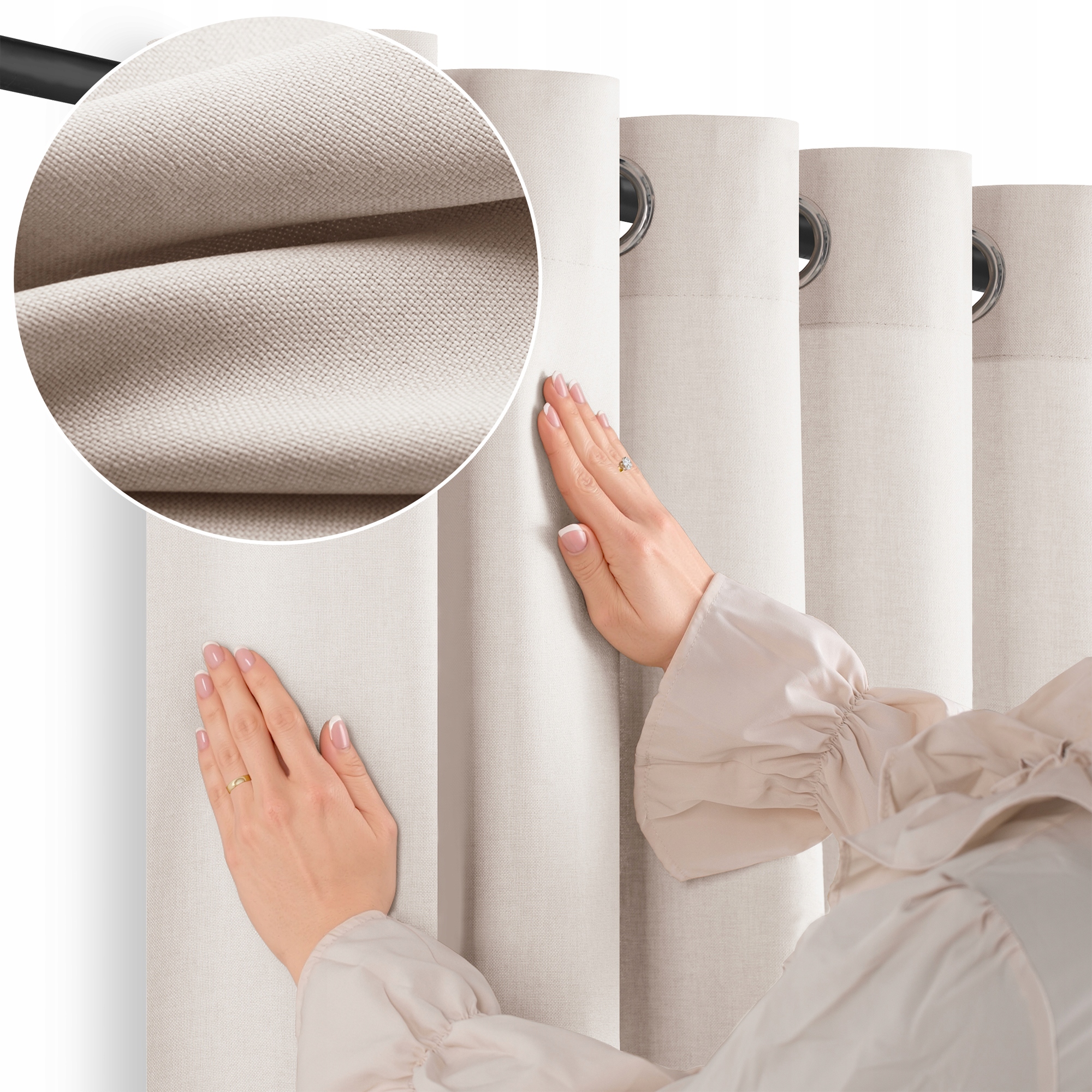 Filumi Závěs teplá béžová s lenovou vazbou oka do kuchyně 320x280