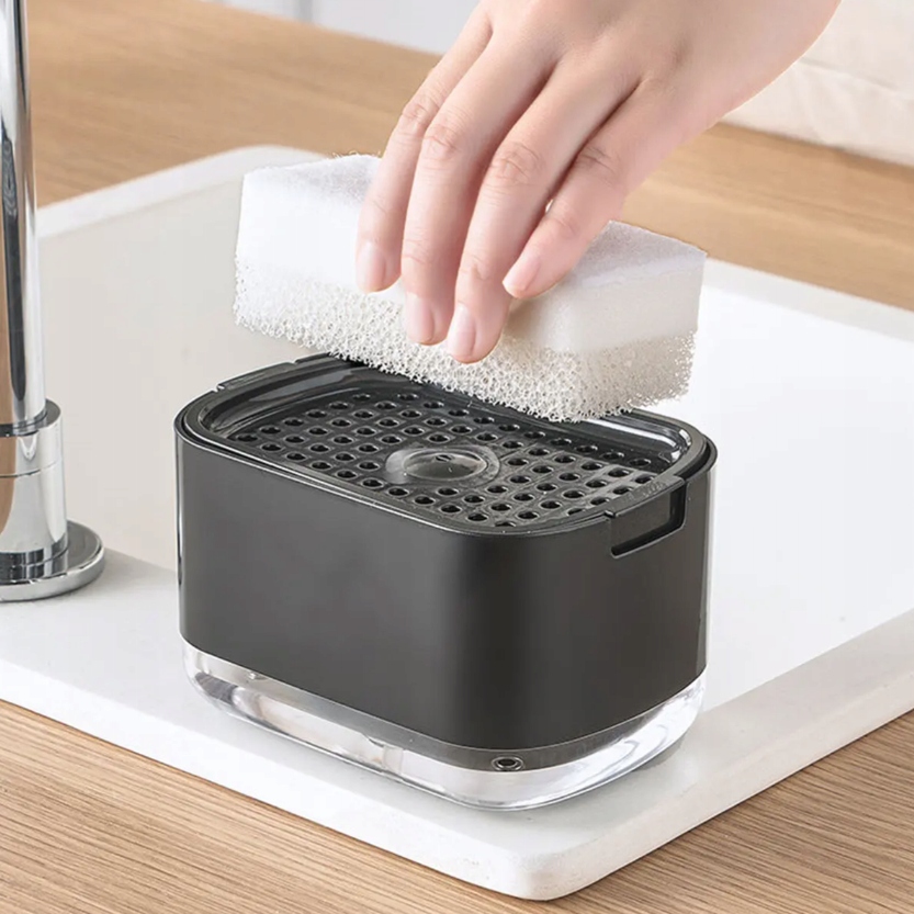 Dozownik płynu do mycia naczyń miejsce na gąbkę czarny + GĄBKA Stan opakowania oryginalne