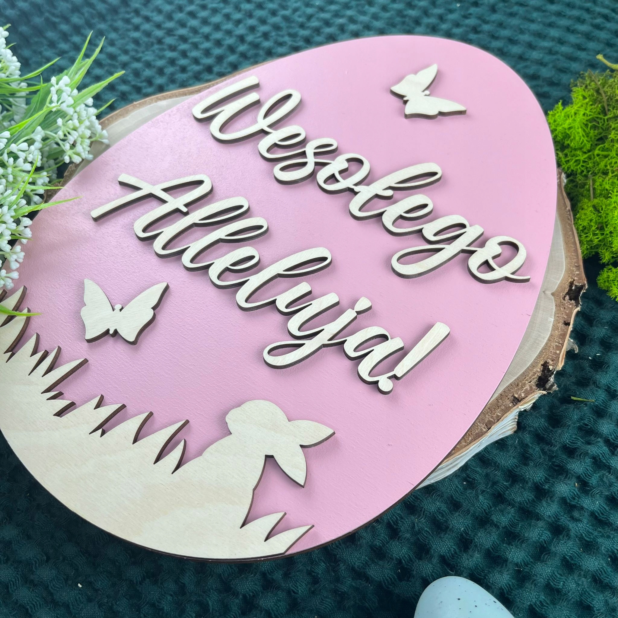 Drewniana tabliczka Wesołego Alleluja jajko do zdjęć sesji