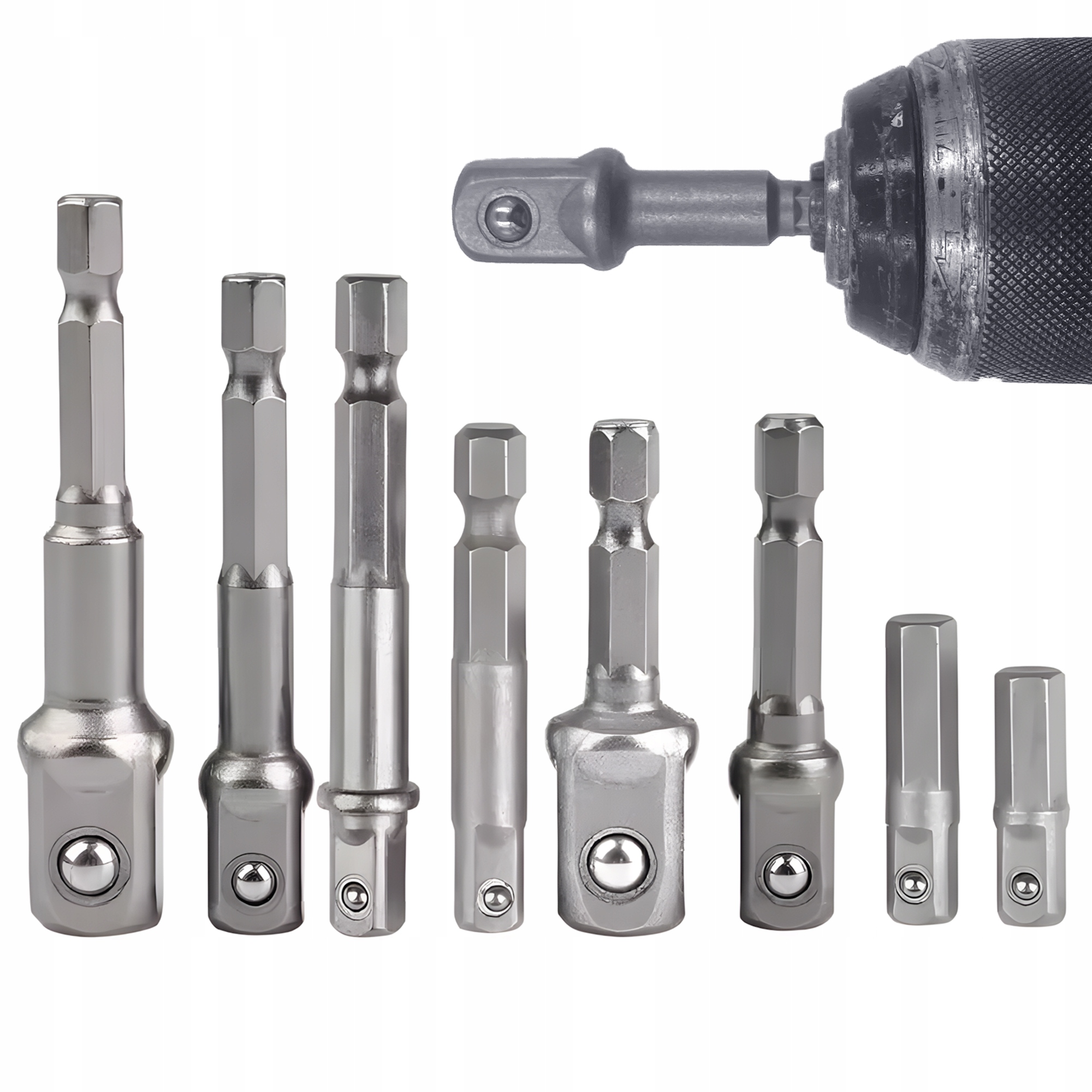 ADAPTERY REDUKCJE NA NASADKI DO WKRĘTARKI WIERTARKI 1/4 3/8 1/2 CrV 8szt.