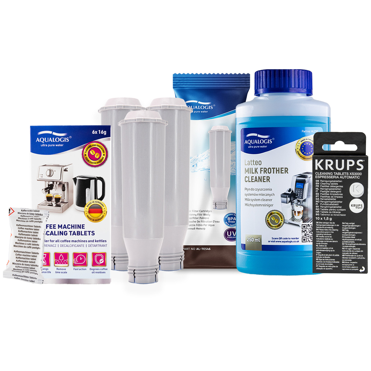 3xAL-TES46 Filtr do kávovaru Krups Odvápňovač Čisticí kapalina tablety