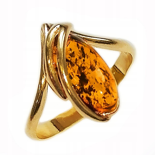 Prstýnek Zlatý s přírodním JANTARem stříbro 925 Pozlacený velikost 20