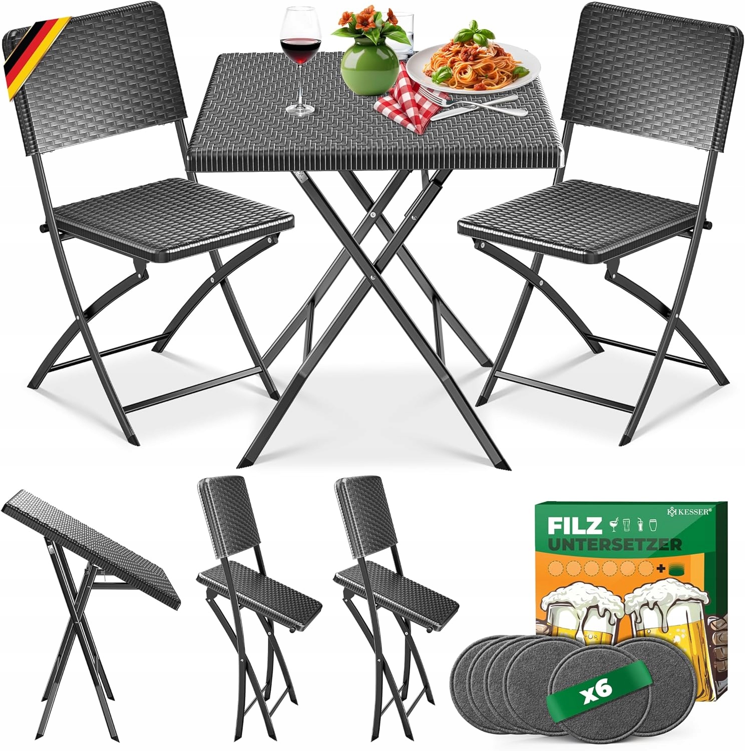 Záhradný Nábytok 3-dielny bistro set Kesser Antracitový stolík 2 stoličky