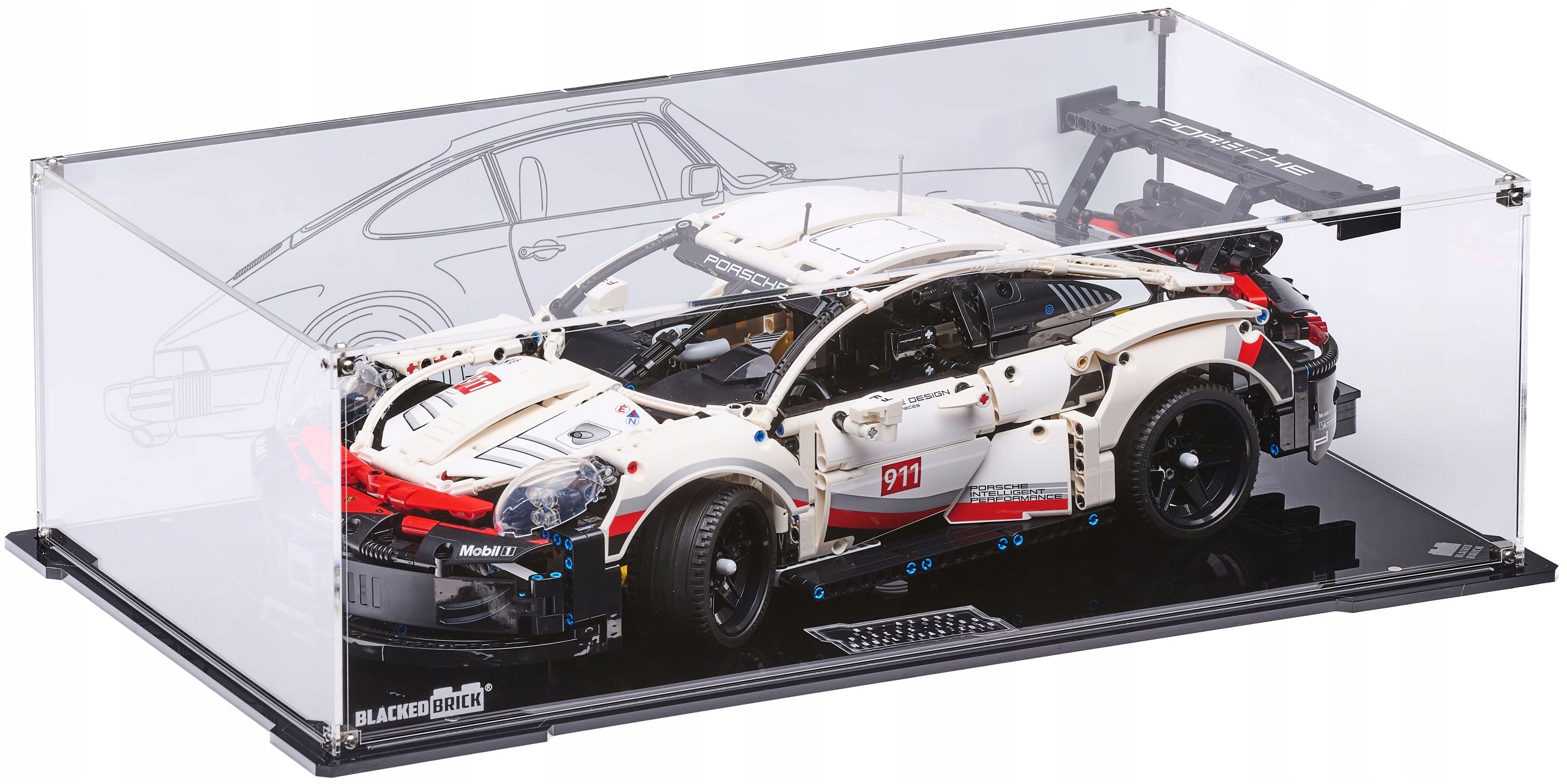Vitrína s pozadím 1 Blacked Brick pre Lego Technic 42096 Porsche 911 Rsr