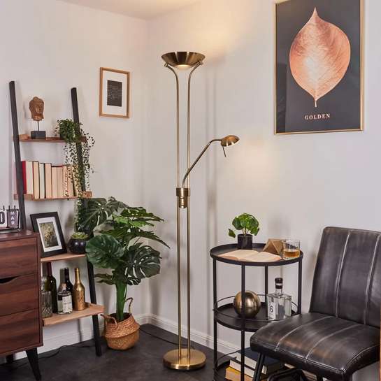 LAMPA PODŁOGOWA EKO LED Z ŚCIEMNIACZEM MOSIĄDZ XXL FULL Marka Goodhome