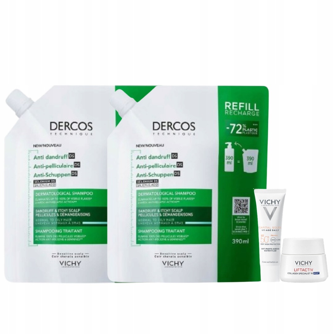 Szampon przeciwłupieżowy Vichy Dercos do włosów tłustych Refill 390ml -2PAK