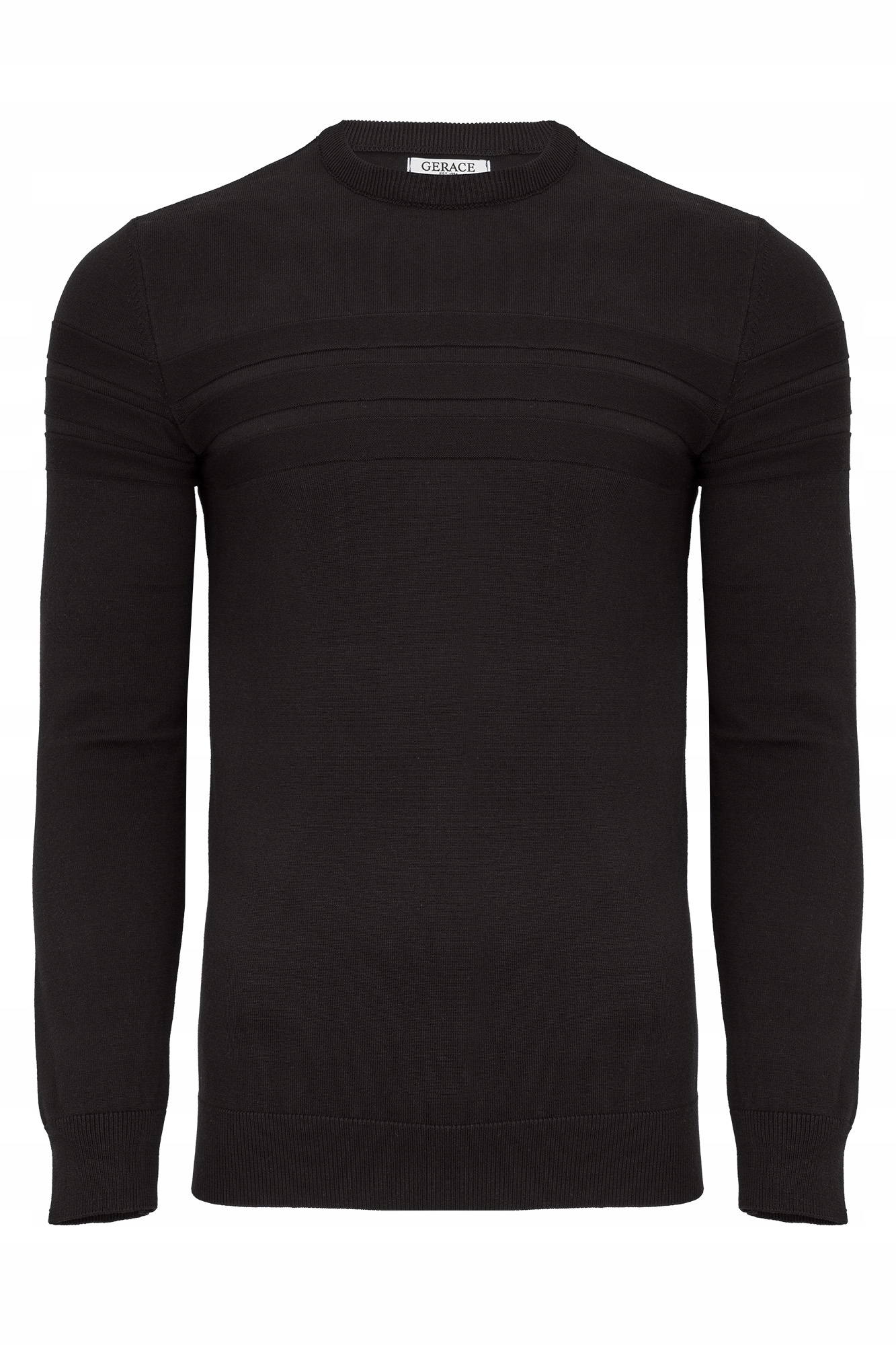 Pánský Svetr Černý S Pruhy Casual Klasický 50% Bavlna Slimfit Premium: L