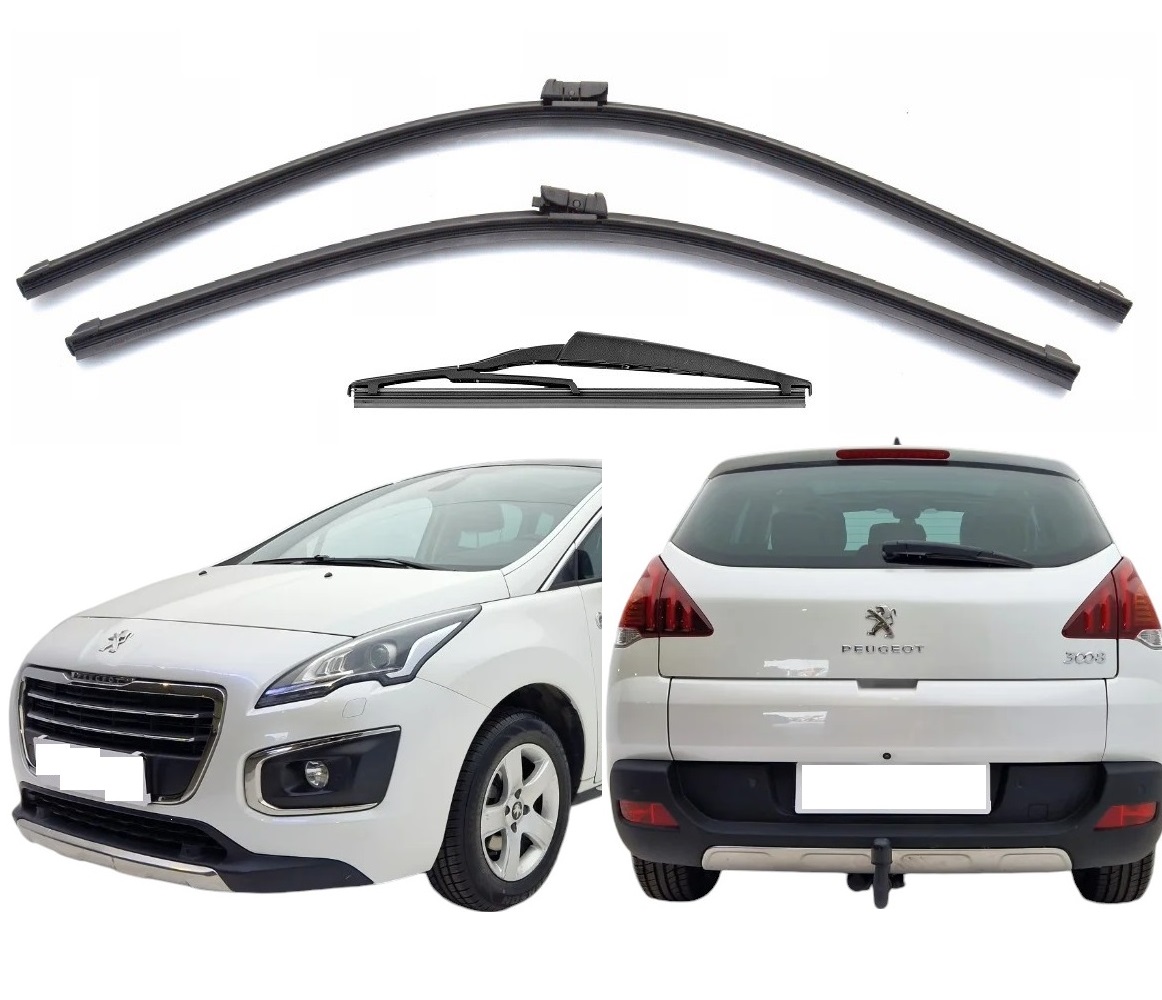 Komplet 3x Wycieraczki Nowe Przód Tył Zestaw Płaskie Peugeot 3008