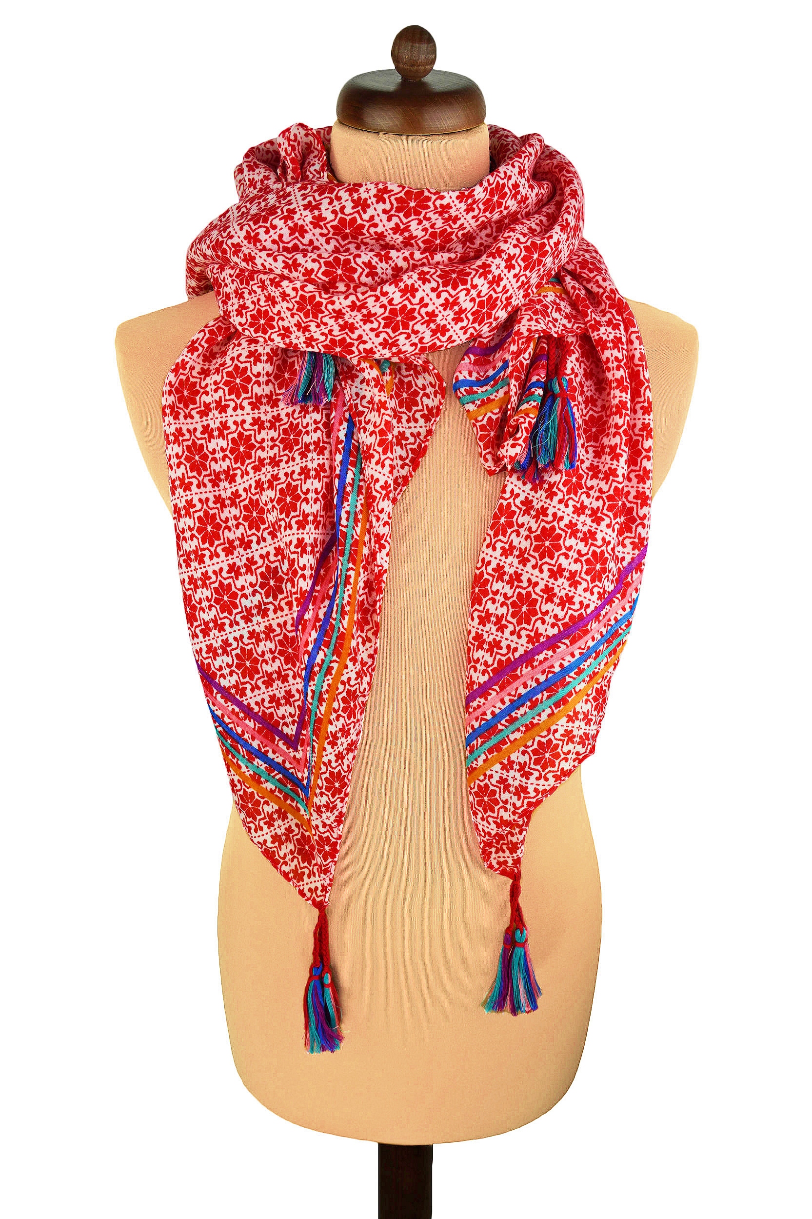 

Szal Damski Chusta Boho Czerwona Z Frędzlami