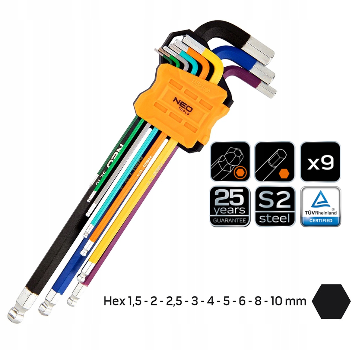 NEO KLUCZE IMBUSOWE DŁUGIE Z KULKĄ KOLOROWE IMBUS 09-512 Kod producenta 09-512