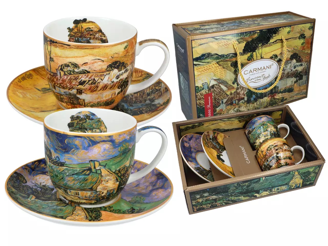 Sada 2 šálků s podšálky – V. van Gogh, Chaty kryté střechou (carmani)