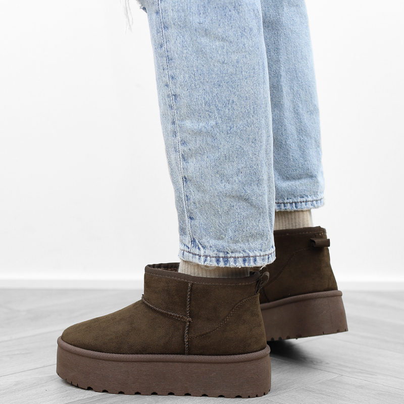 Cafe brązowe botki śniegowce damskie platforma krótkie mukluki TL242 r.41 Długość wkładki 26.5 cm