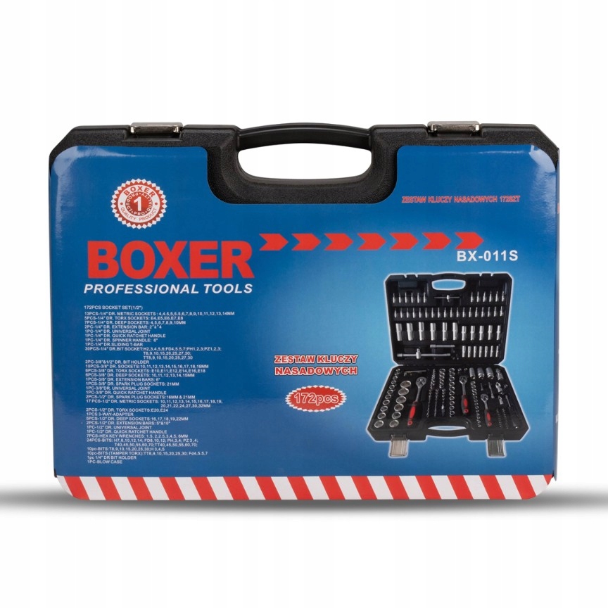 PROFESJONALNY ZESTAW KLUCZY NASADOWYCH MOCNEJ WALIZCE 172 ELEMENTÓW Liczba elementów w zestawie 172