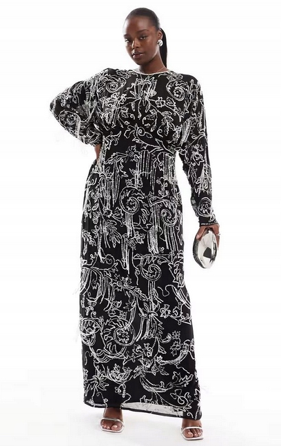 Zdobené Koktejlové Šaty Střapce Korálky Design Pro Nadýchané 46 3XL