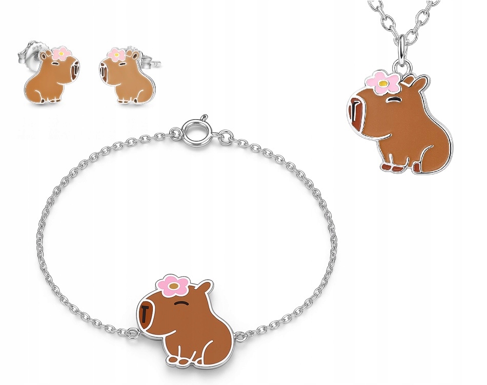 Sada stříbrných šperků pro dítě kapibary stříbro o ryzosti 925