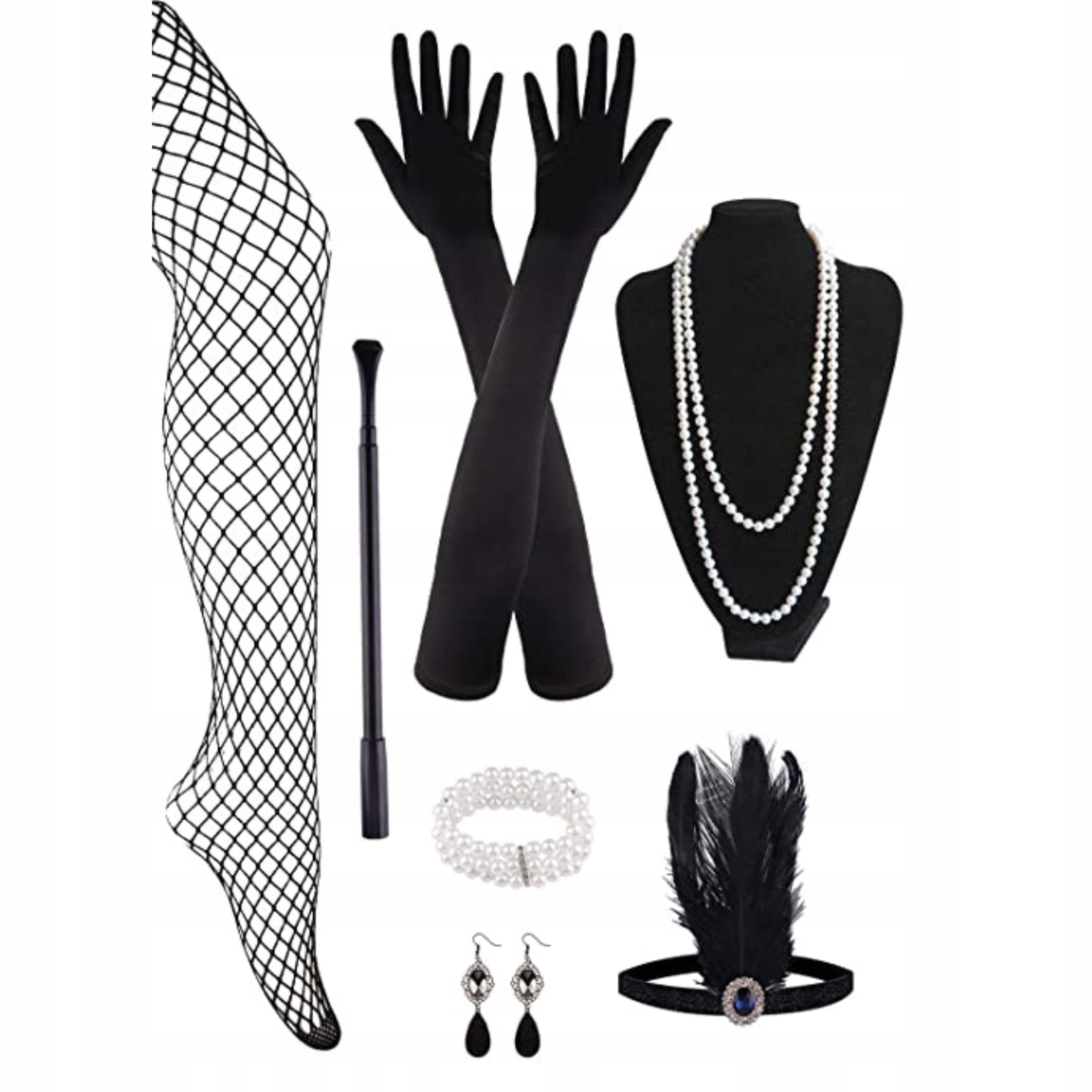 ZESTAW RETRO FLAPPER LATA 20 OPASKA KORALE 9w1