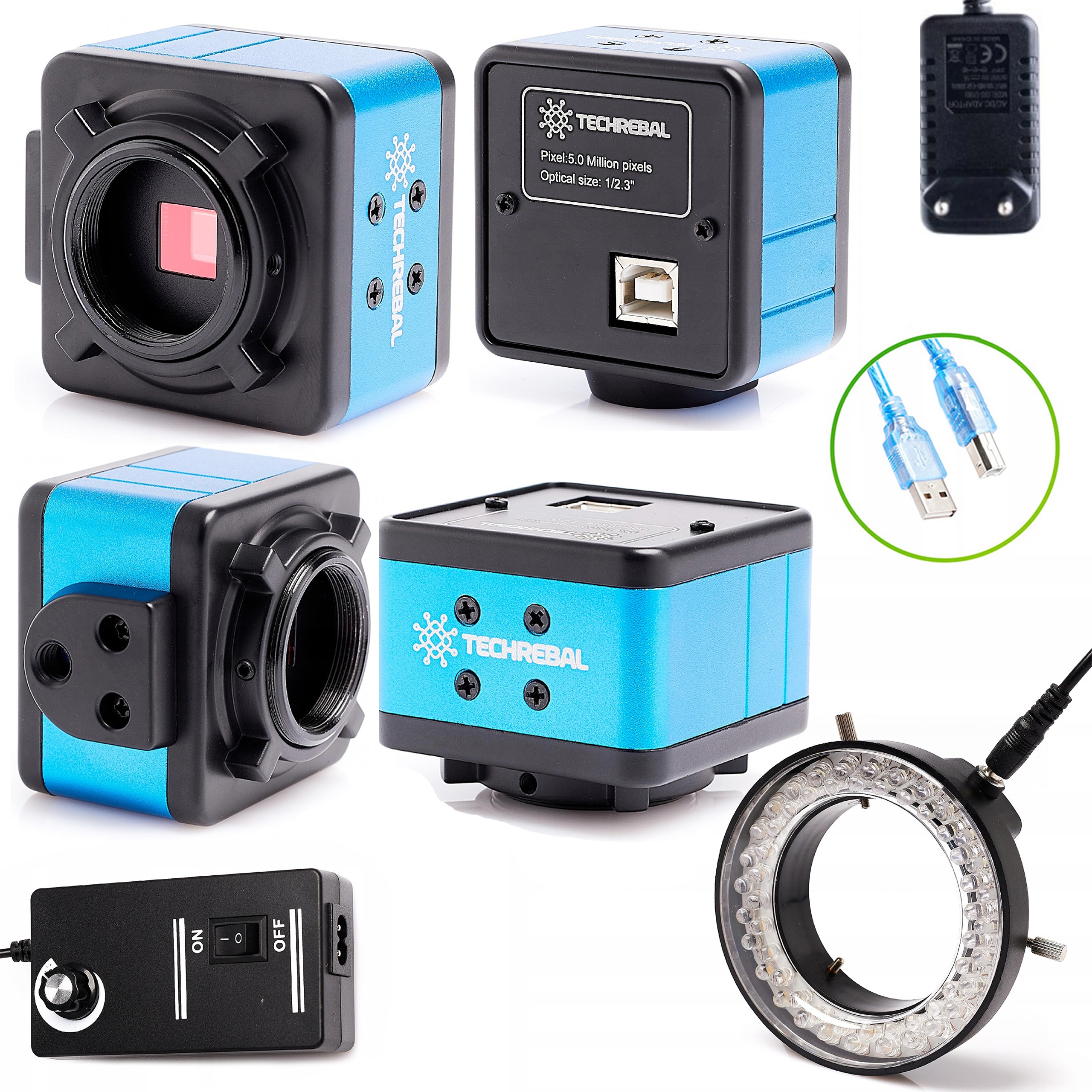 Kamera Techrebal T250 5MP Nastavitelný Osvětlovač 56xLED Sada Pro Mikroskop