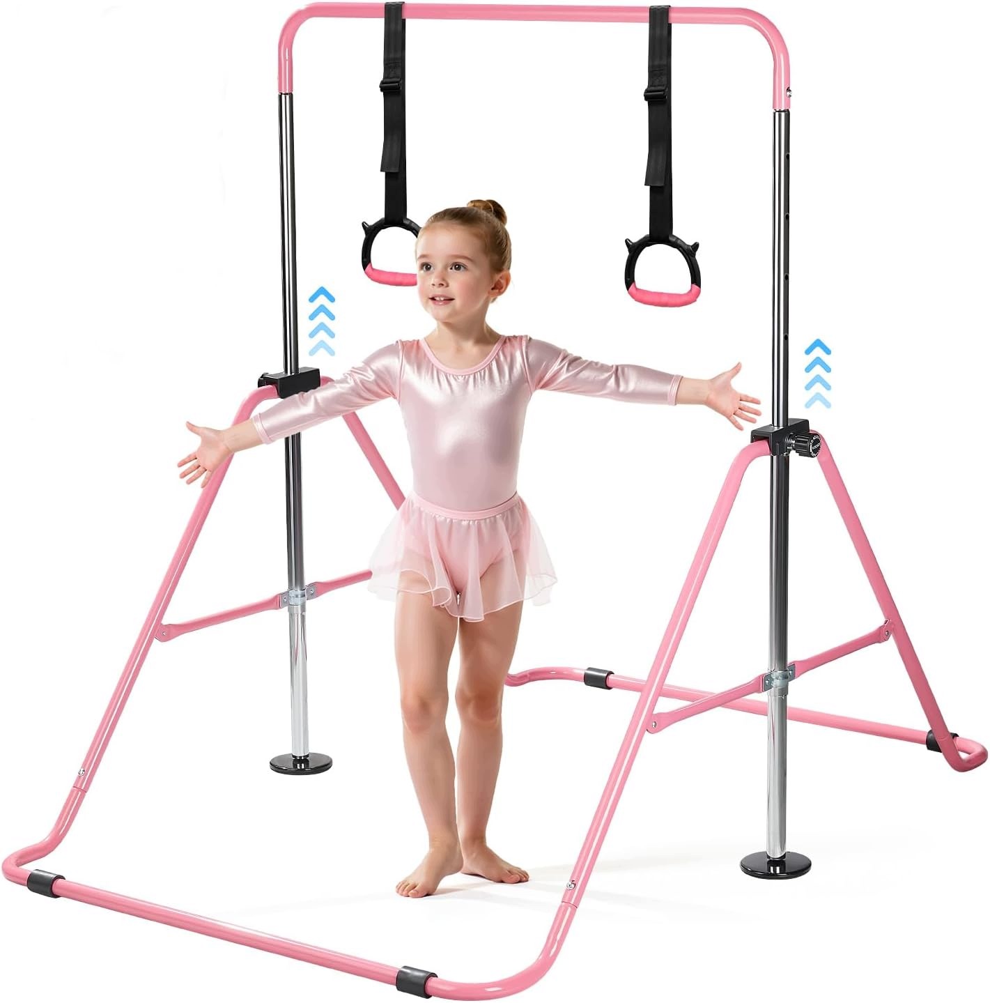 Drążek gimnastyczny dla dzieci Regulowany 91-132 cm Z kółkami Różowy