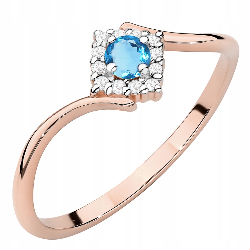 Zlatý Prstýnek Zásnubní pr. 585 s Topazem 0.15 ct a Brilianty 14k