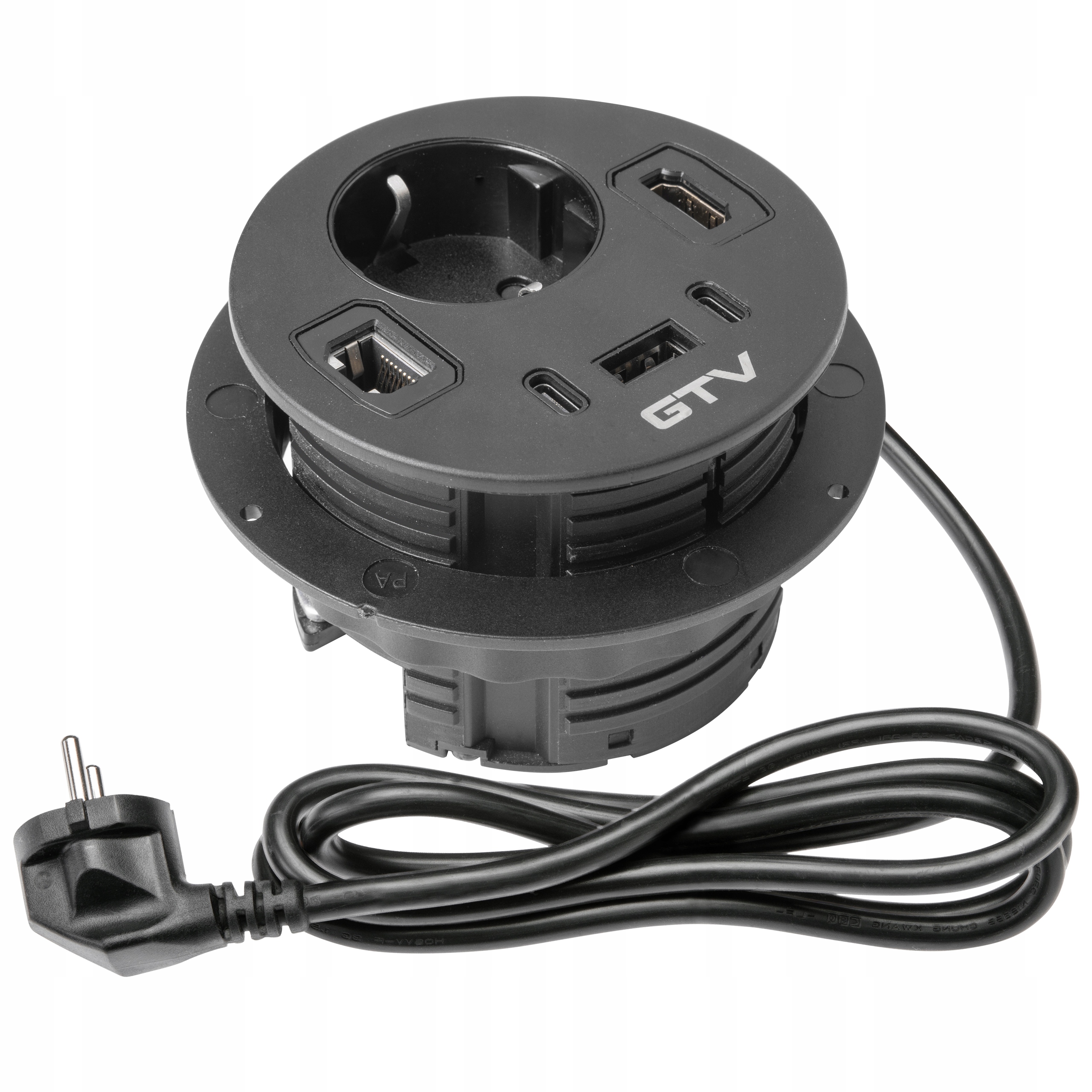 Nábytková zásuvka Rondo 1 x Schucko 1xUSB A+2xUSB C RJ45 1xHDMI Černá