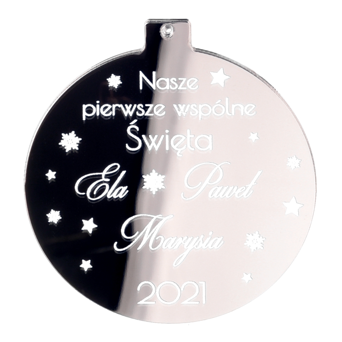 

Bombka lustro srebrne imię Pierwsze Święta Glamour