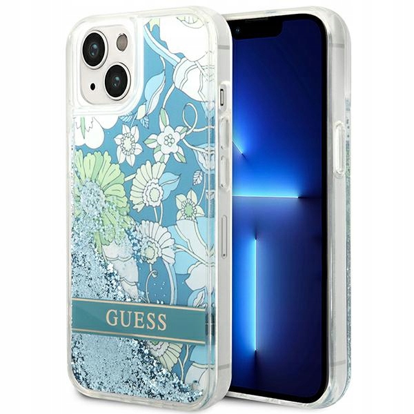 Pouzdro Guess pro iPhone 14 6,1" zelené/zelené pevné pouzdro s květinovou texturou a třpytkami