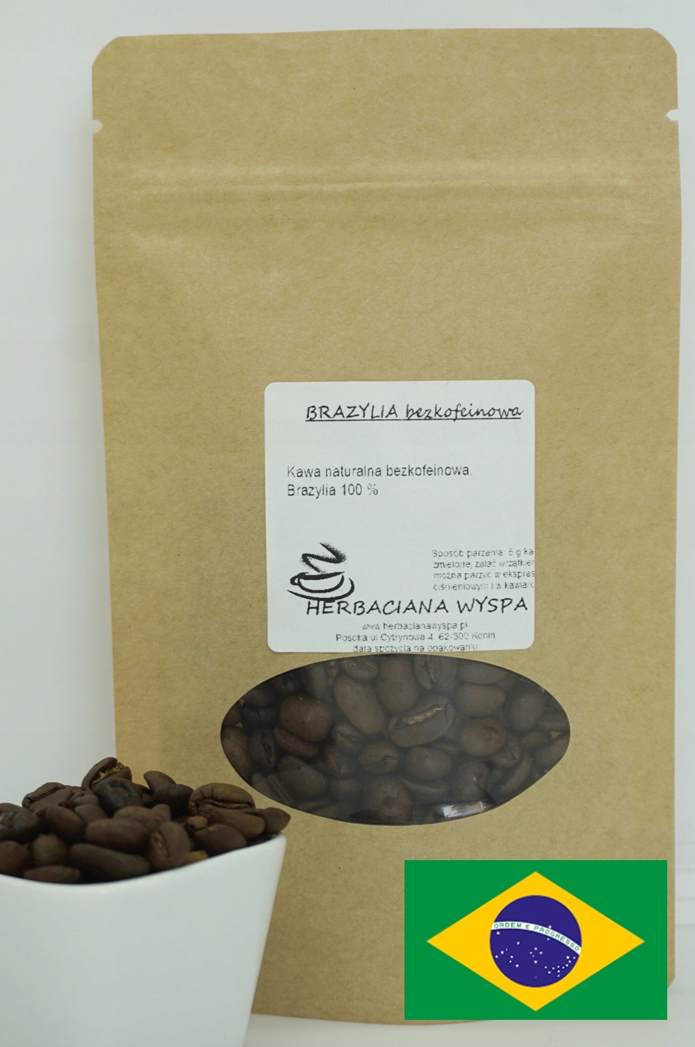 Levně Káva přírodní Brazílie 500 g zrnková-melíme Bez Kofeinu