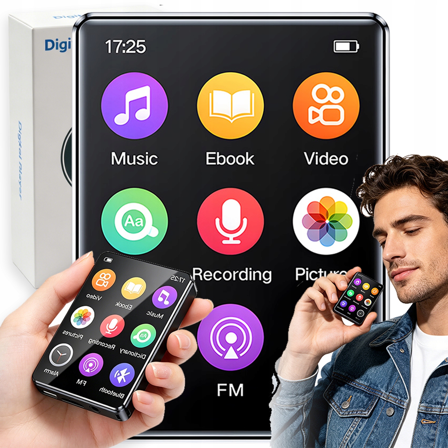 ODTWARZACZ MP3 MP4 BLUETOOTH GŁOŚNIK RADIO DYKTAFON SŁUCHAWKI 400mAhPREZENT