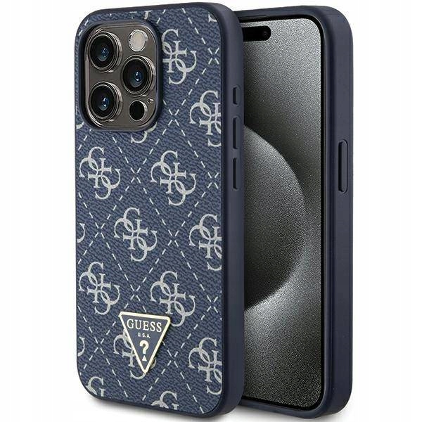 Pouzdro Guess Triangle Metal Logo pro iPhone 15 Pro modré