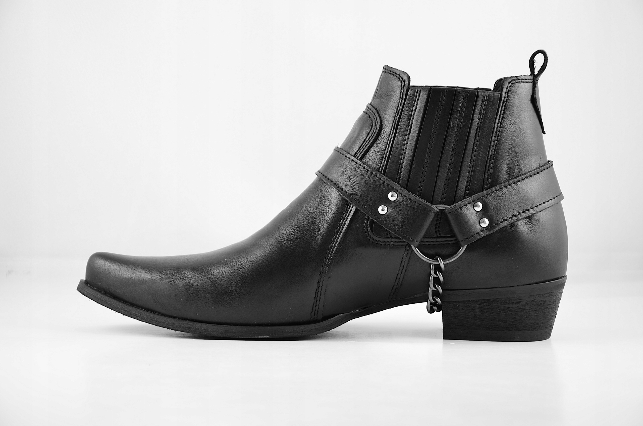 Męskie Skórzane Kowbojki Wysokie Desque Czarne 44 Rozmiar 44