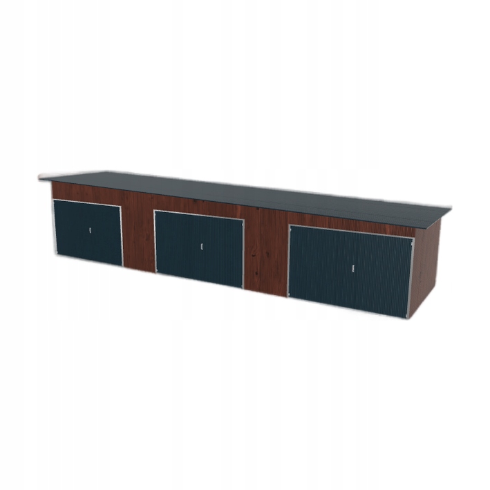 Plechová garáž 11.5 x 3 m s třípolohovým spádem vpravo Tmavý ořech