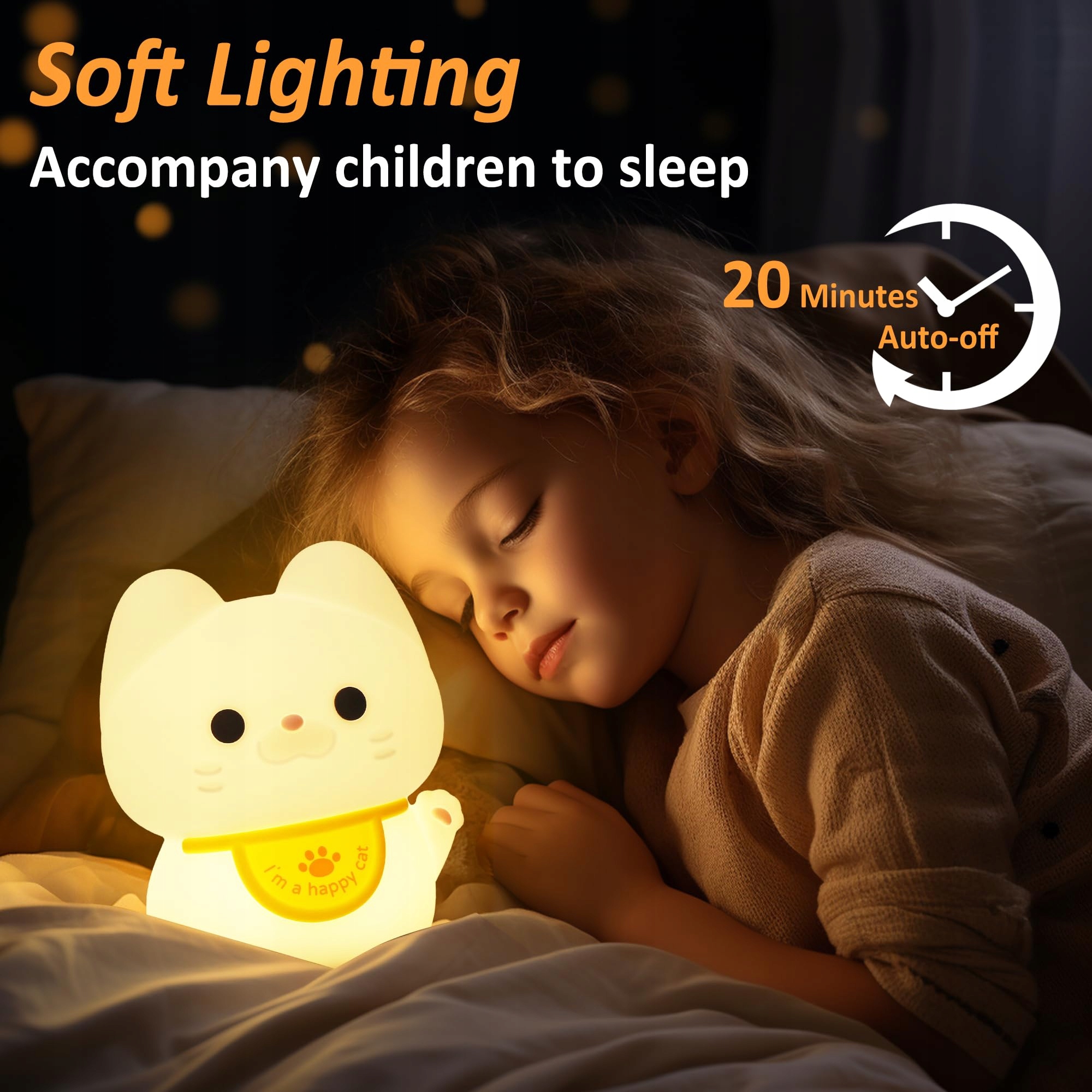 SILIKONOWA LAMPA LED DLA DZIECI NOCNA KOT USB DOTYKOWA TIMER — miniatura 5