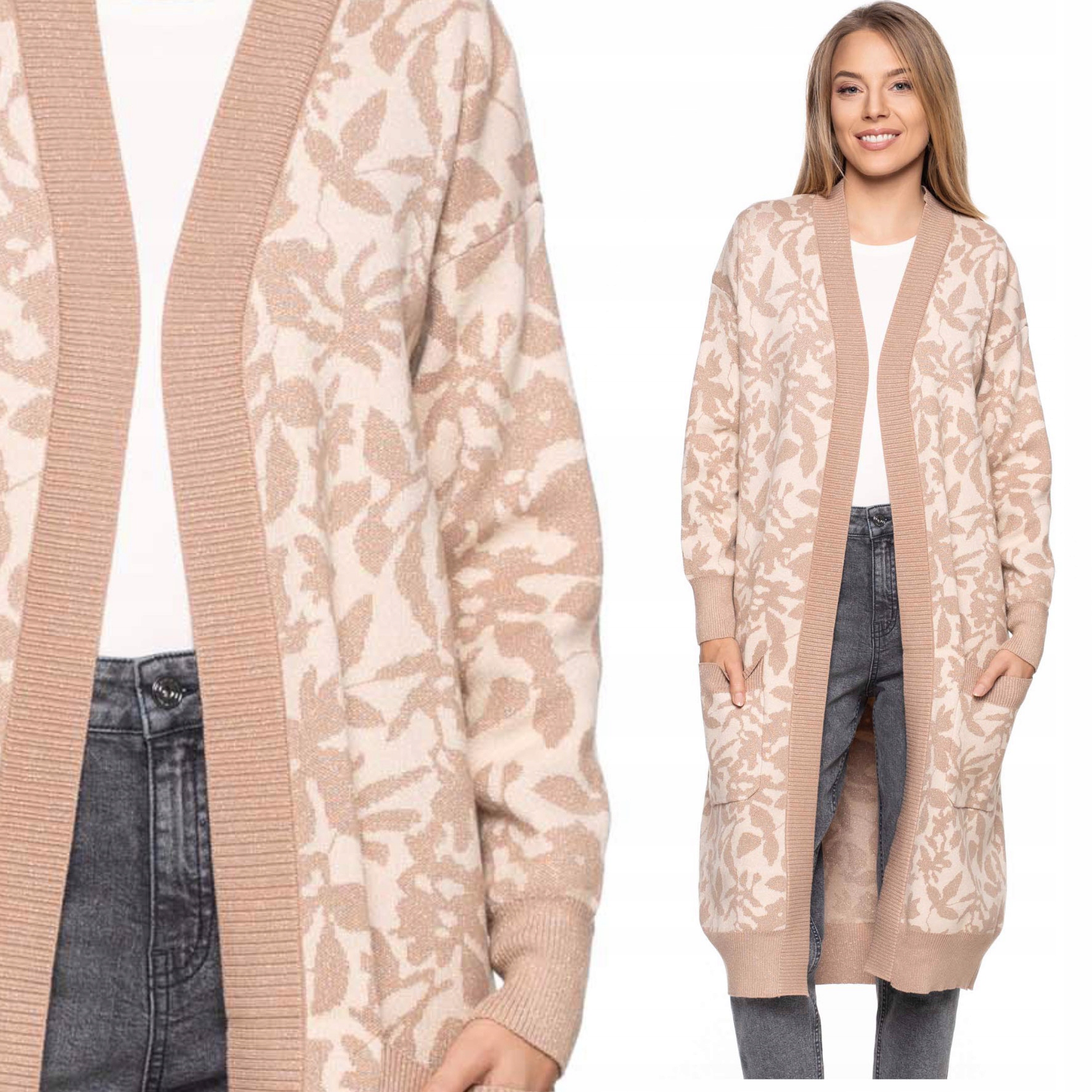 Dámský Svetr Dlouhý Svetr Moraj S Kapsami Béžový XXL/3XL