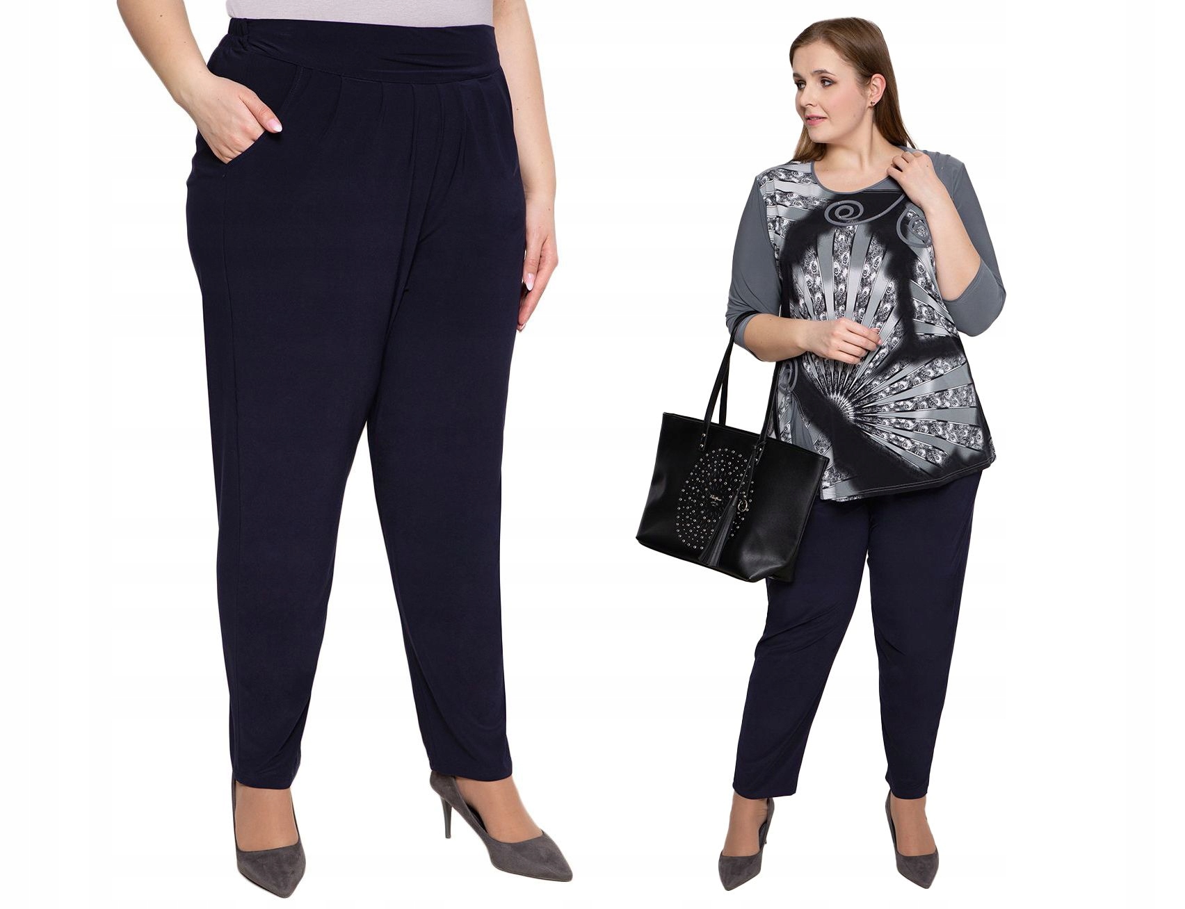 Tmavě modré elegantní kalhoty s krčkem, velikost 60/62