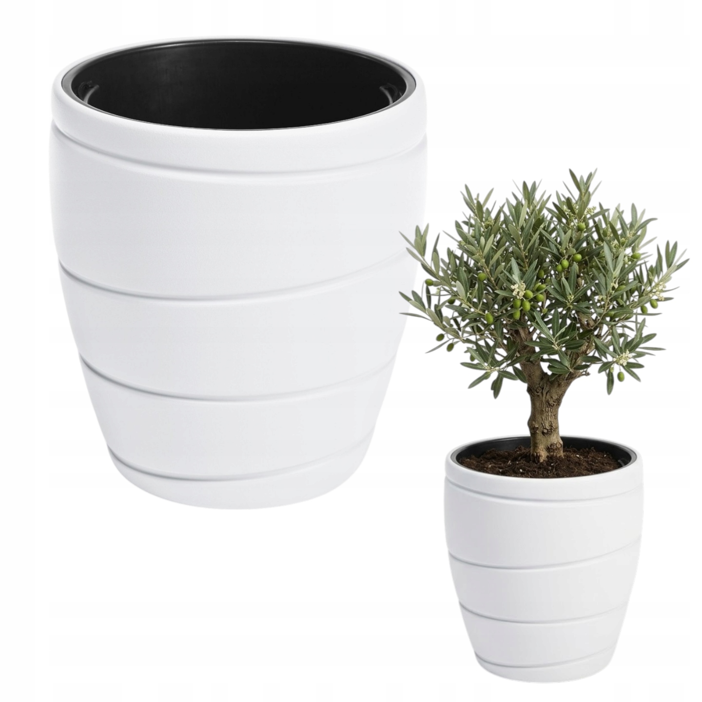 Doniczka 40x42 CM Donica Z Wkładem Ogrodowa Duża Biała Okrągła Plastikowa