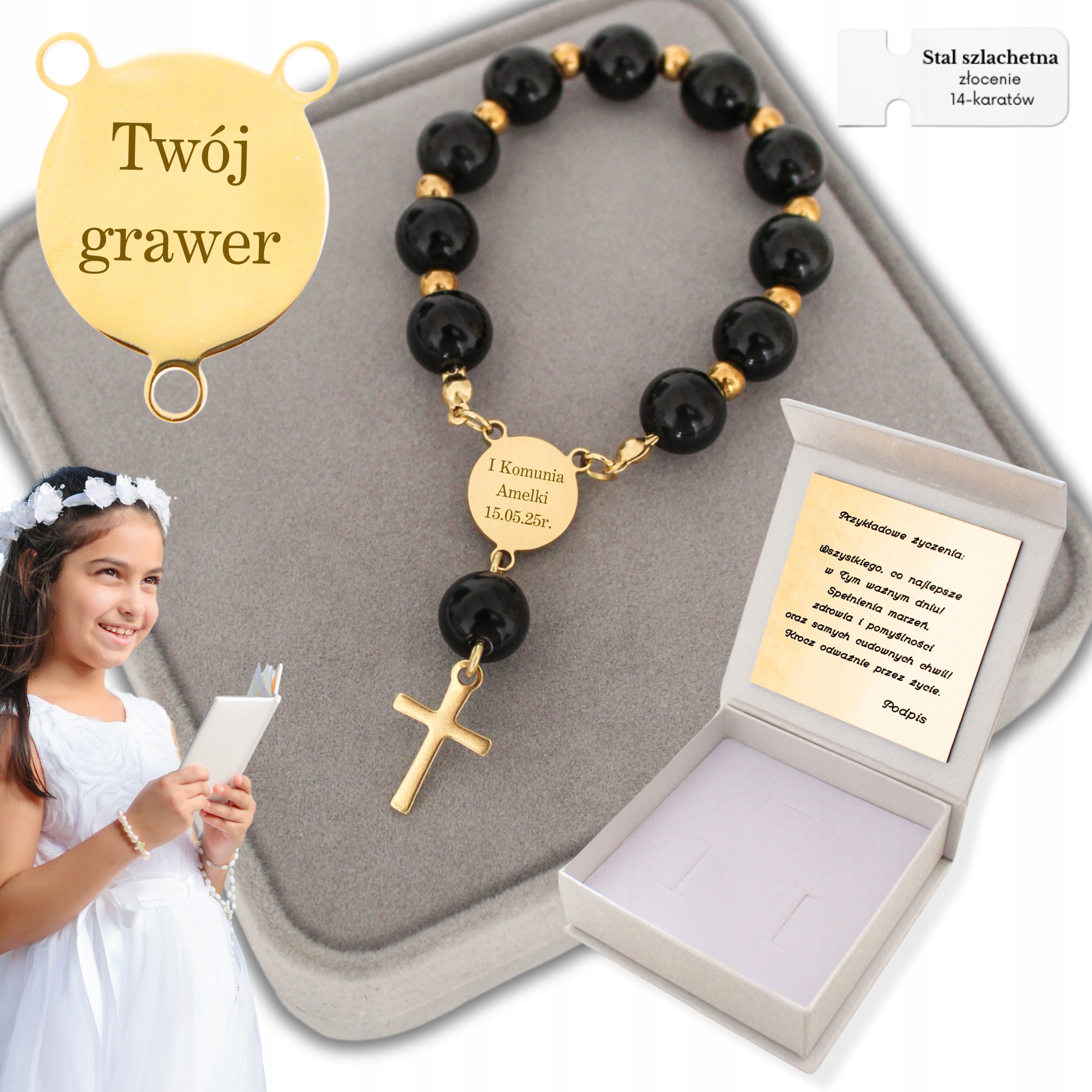 Růženec Desítka Památka svatého přijímání Dárek k přijímání Gravírování