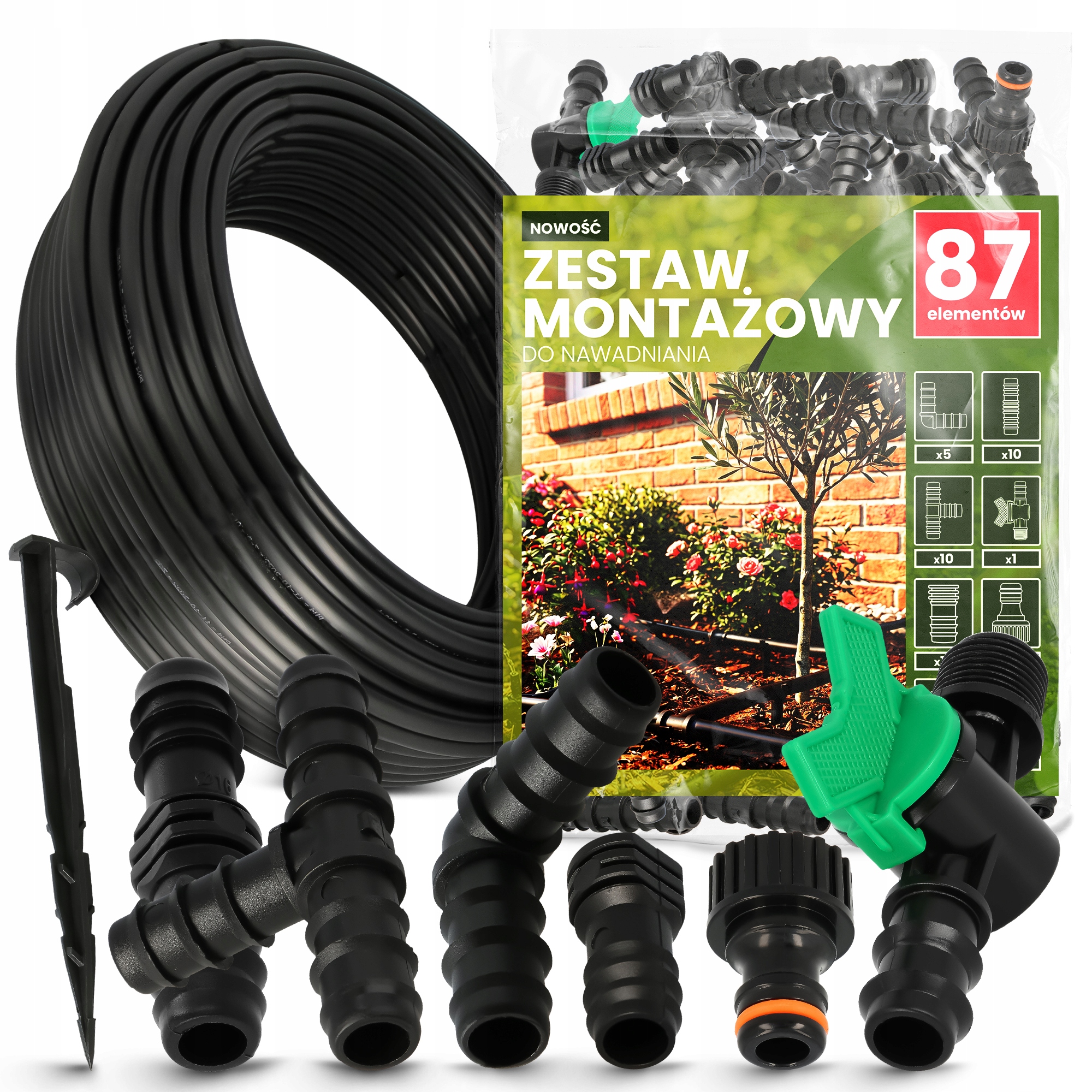 Sada Na Zavlažování Pěstování záhonů Skleníků 87 El. Trubka Pe 16MM 100M Tvarovky