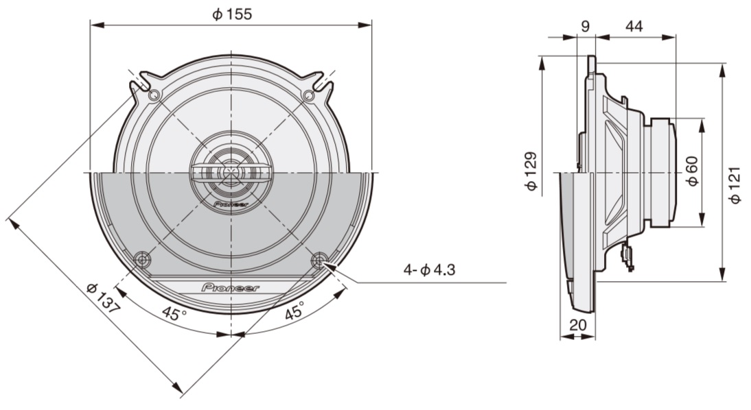 PIONEER TS-G1320F GŁOŚNIKI PRZÓD AUDI A4 B5 13CM Model TSG1320F