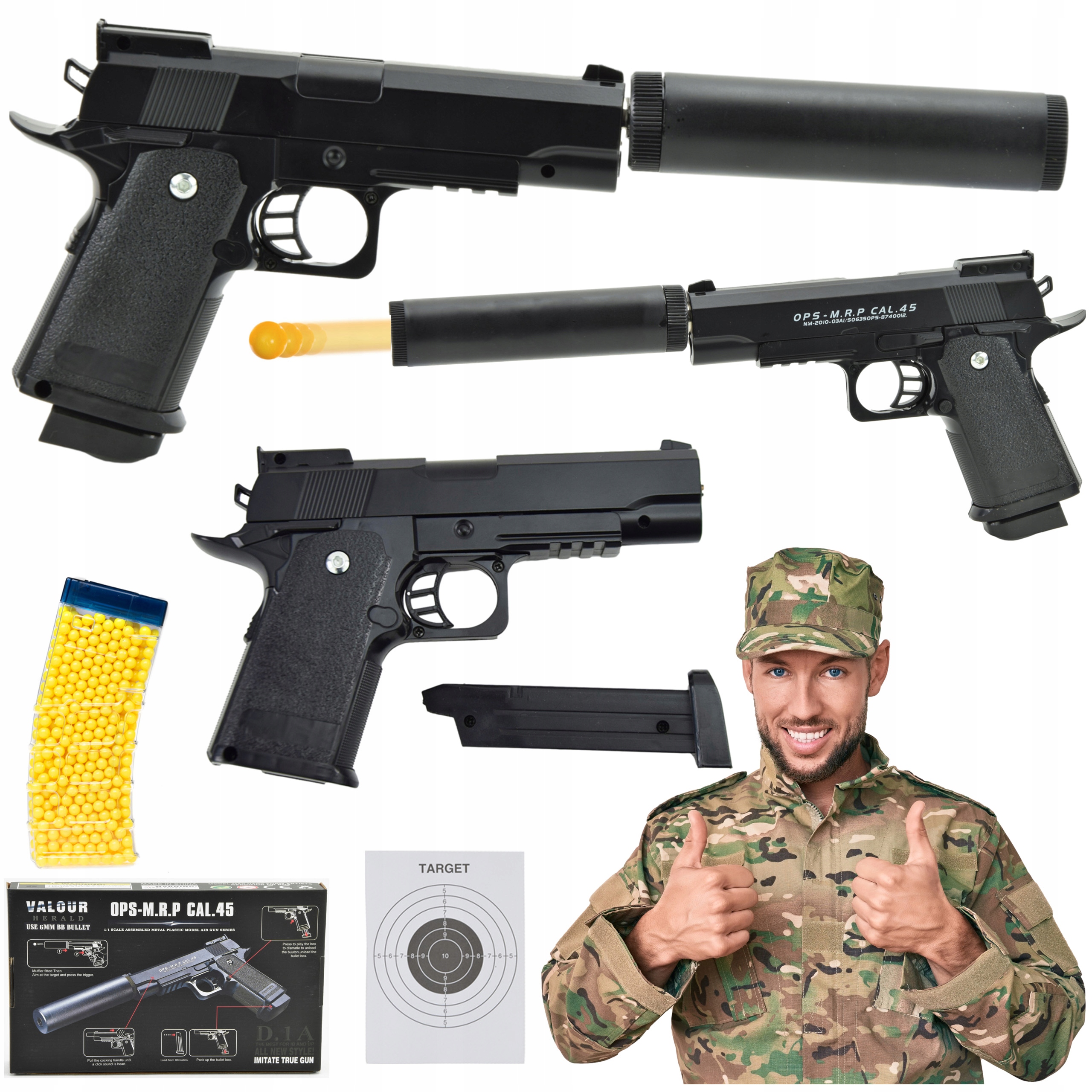 

Pistolet Kulki Glock Tłumik Metal 800 Kulek