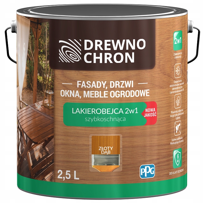 Drewnochron Lakierobejca do drewna 2w1 satyna dąb złoty 2,5l