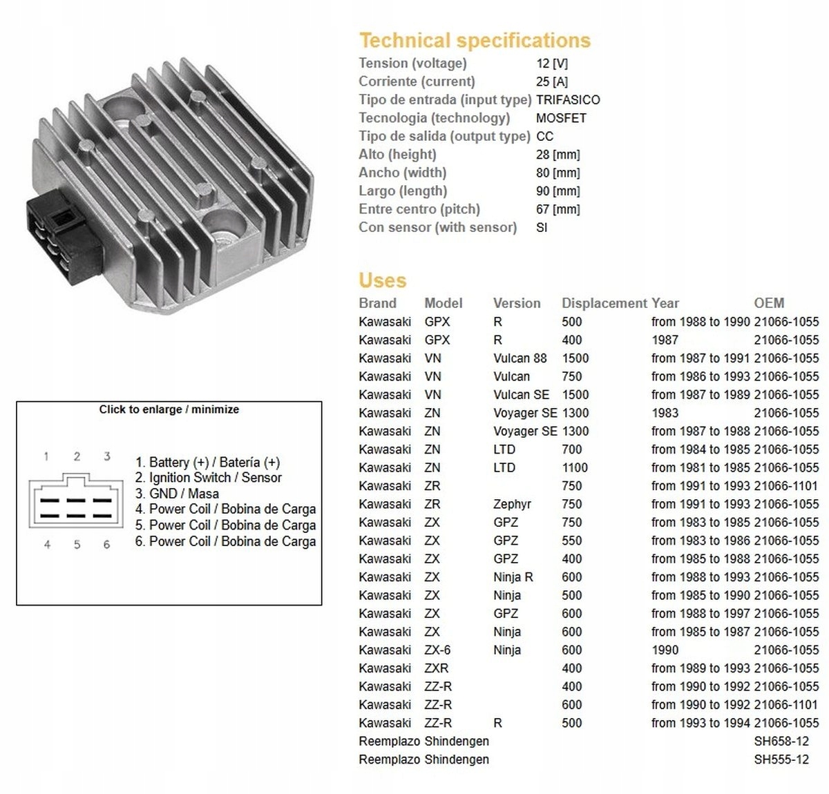 Dze Regulátor Napätia Kawasaki Vn 750/1500 Zn 700/1100 Zr 750 '91-'93 Z