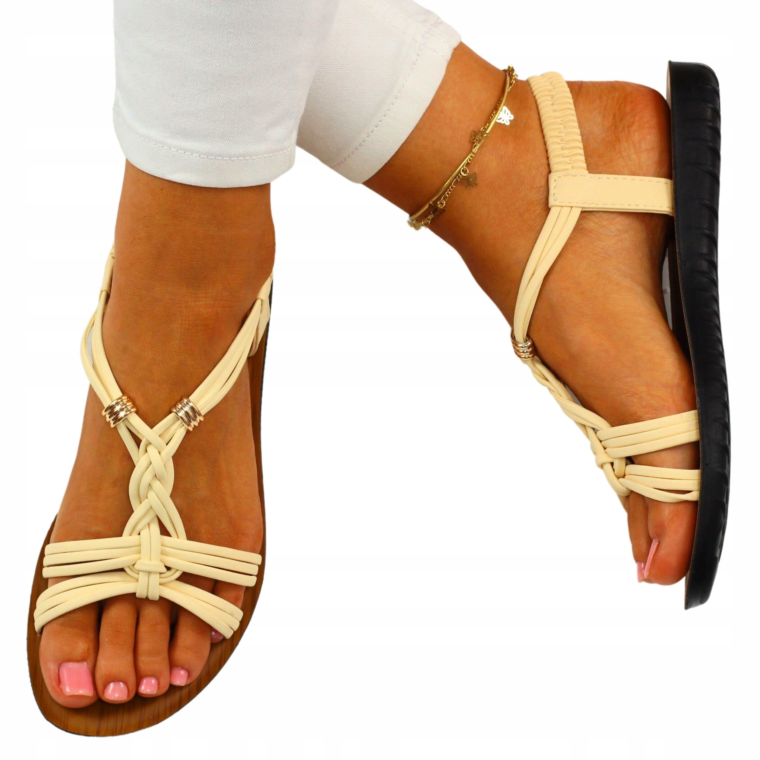 SANDAŁY DAMSKIE NA LATO PŁASKI SPÓD ELEGANCKIE Marka inna