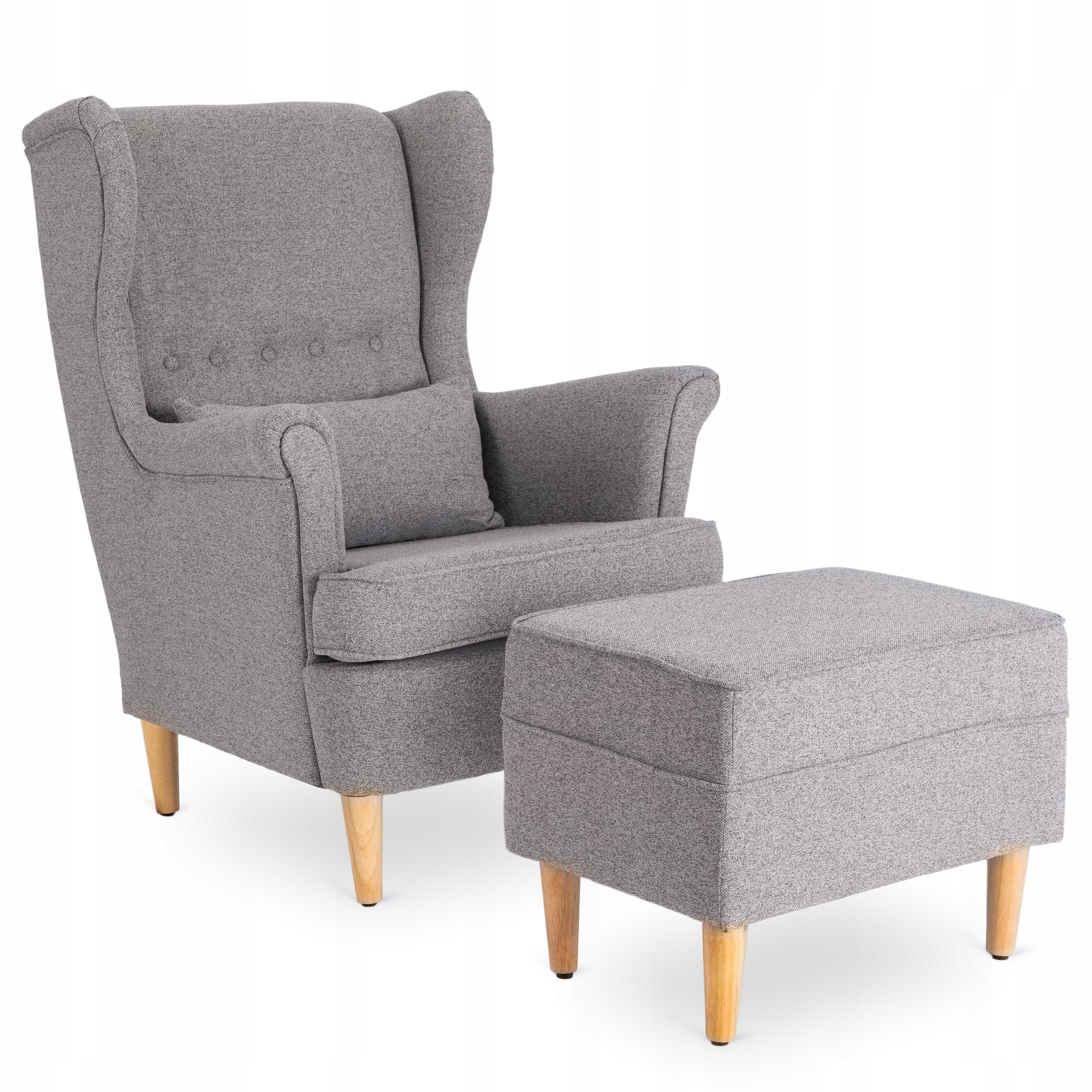 Křeslo Uszak s podnožkou, čalouněné do obývacího pokoje, šedé, Evan 2